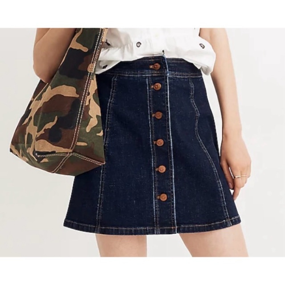 NEW MADEWELL Stretch Denim A-Line Mini Skirt: Button-Front Edition